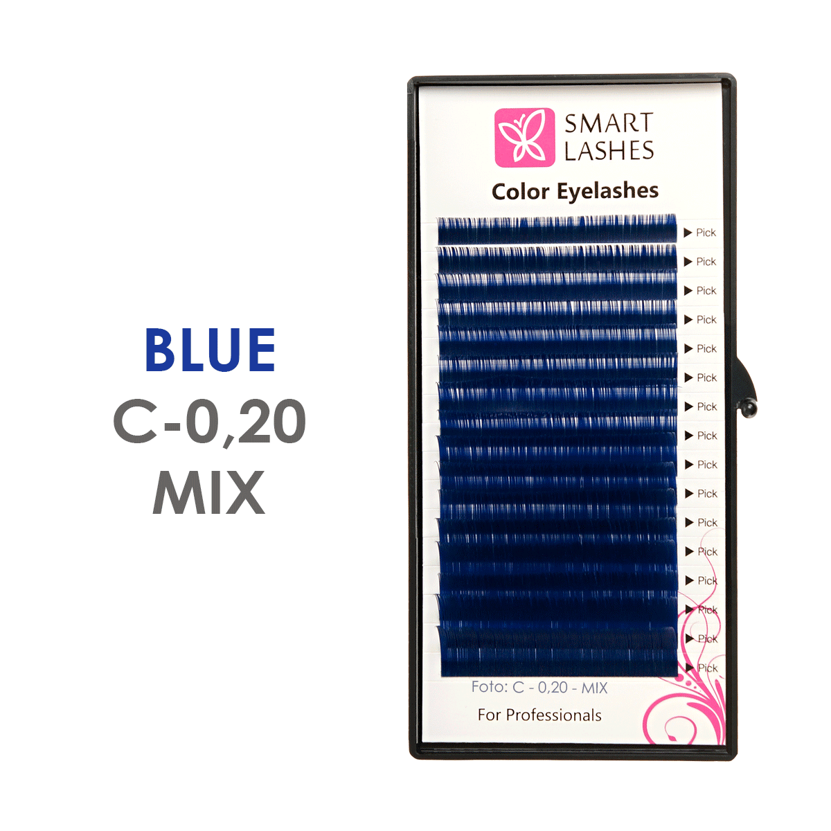 Niebieskie sztuczne rzęsy - C - 0,20 mm x 8-15 mm – w pudełku – 16 | Smart Lashes