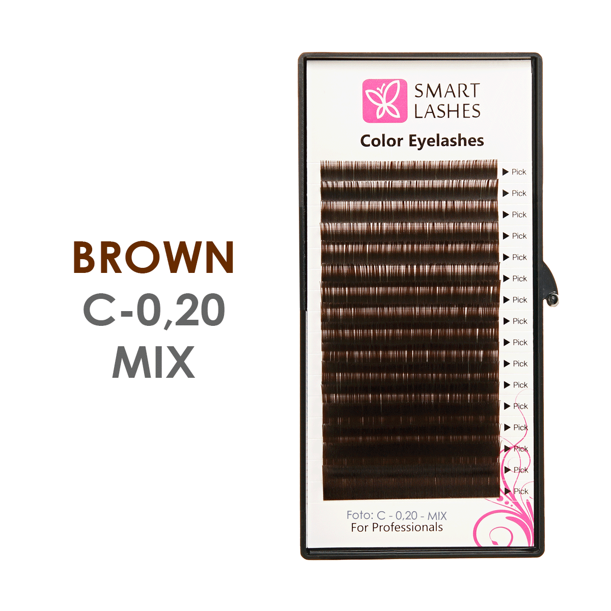 Brązowe sztuczne rzęsy - C - 0,20 mm x 8 - 15 mm – MIX w pudełku – 16 lines | Smart Lashes