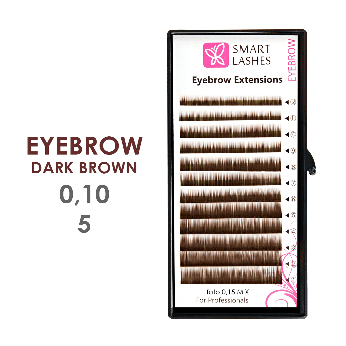 PLN Tmavohnedé umelé obočie - 0,10 mm x 05 mm - 12 pásikov - Smart Lashes | Smart Lashes