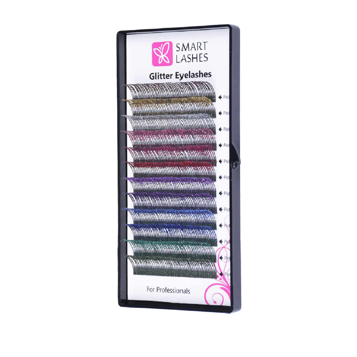 Połyskujące rzęsy brokatowe- kolorowe- C - 0,20 mm x 14mm w pudełku - 12 | Smart Lashes