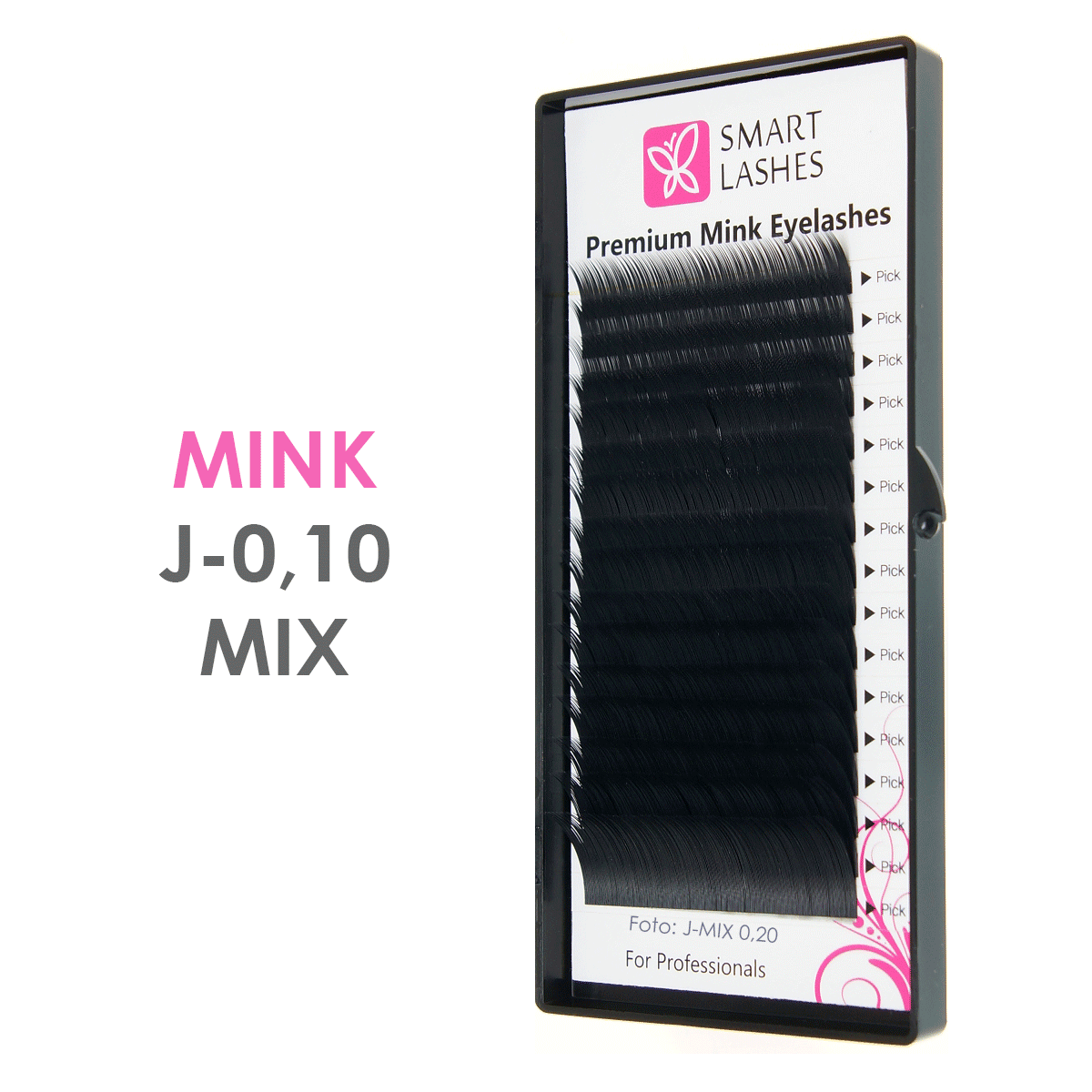 Sztuczne rzęsy - J - 0,10 mm x MIX mm 8-15 - w pudełku - 16 - jakość – Premium | Smart Lashes