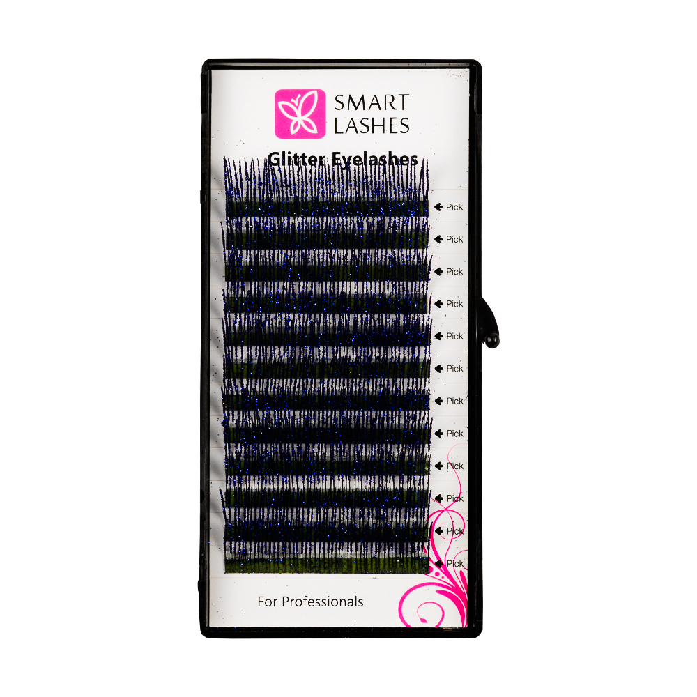 Brokatowe rzęsy - niebieskie - C - 0.20 mm x 14 mm | Smart Lashes