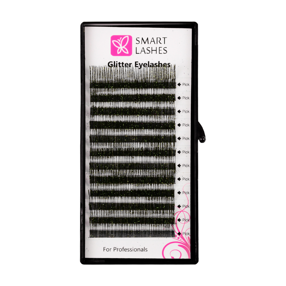 Brokatowe rzęsy - zielone - C - 0.20 mm x 14 mm | Smart Lashes
