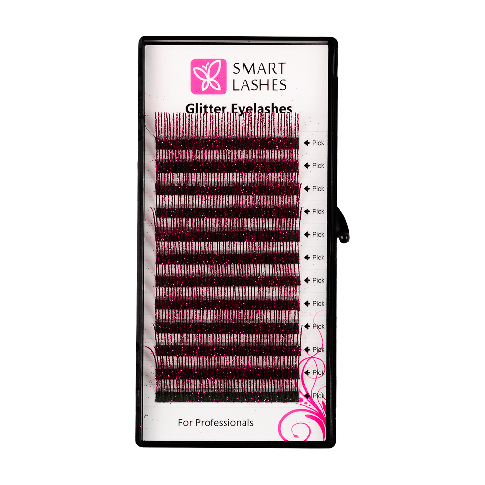 Brokatowe rzęsy - czerwone - C - 0.20 mm x 14 mm | Smart Lashes