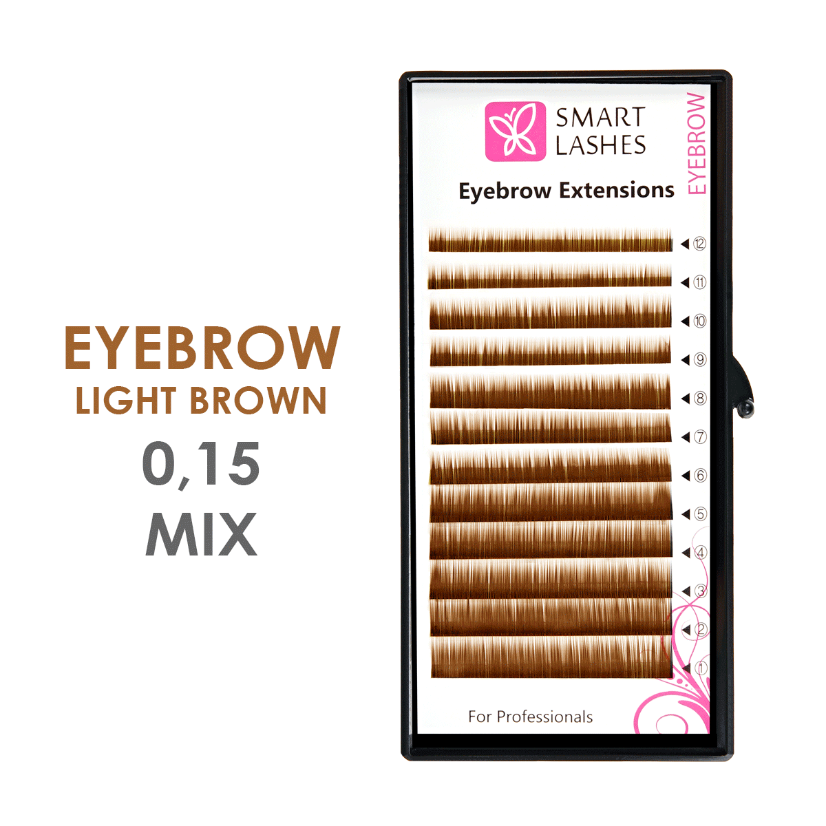 PLN Svetlohnedé umelé obočie MIX - 0,15 mm x 4 - 8 mm - 12 pásikov - Smart Lashes | Smart Lashes