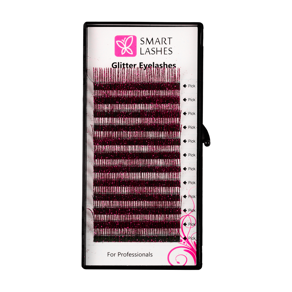 Brokatowe rzęsy - różowe- C - 0.20 mm x 14 mm | Smart Lashes