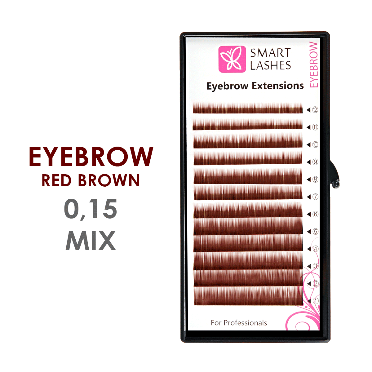 PLN Červenohnedé umelé obočie MIX - 0,15 mm x 4 - 8 mm - 12 pásikov - Smart Lashes | Smart Lashes
